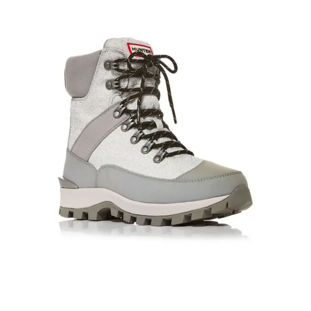 NEW Hunter Glitter Commando Boot Silver/Tundra Grey 7 M - Picture 2 of 5